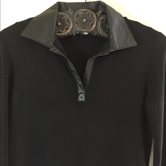 Geoffrey Beene Women Sweater Leather Collar Black Medium Silk Blend - Picture 6 of 10
